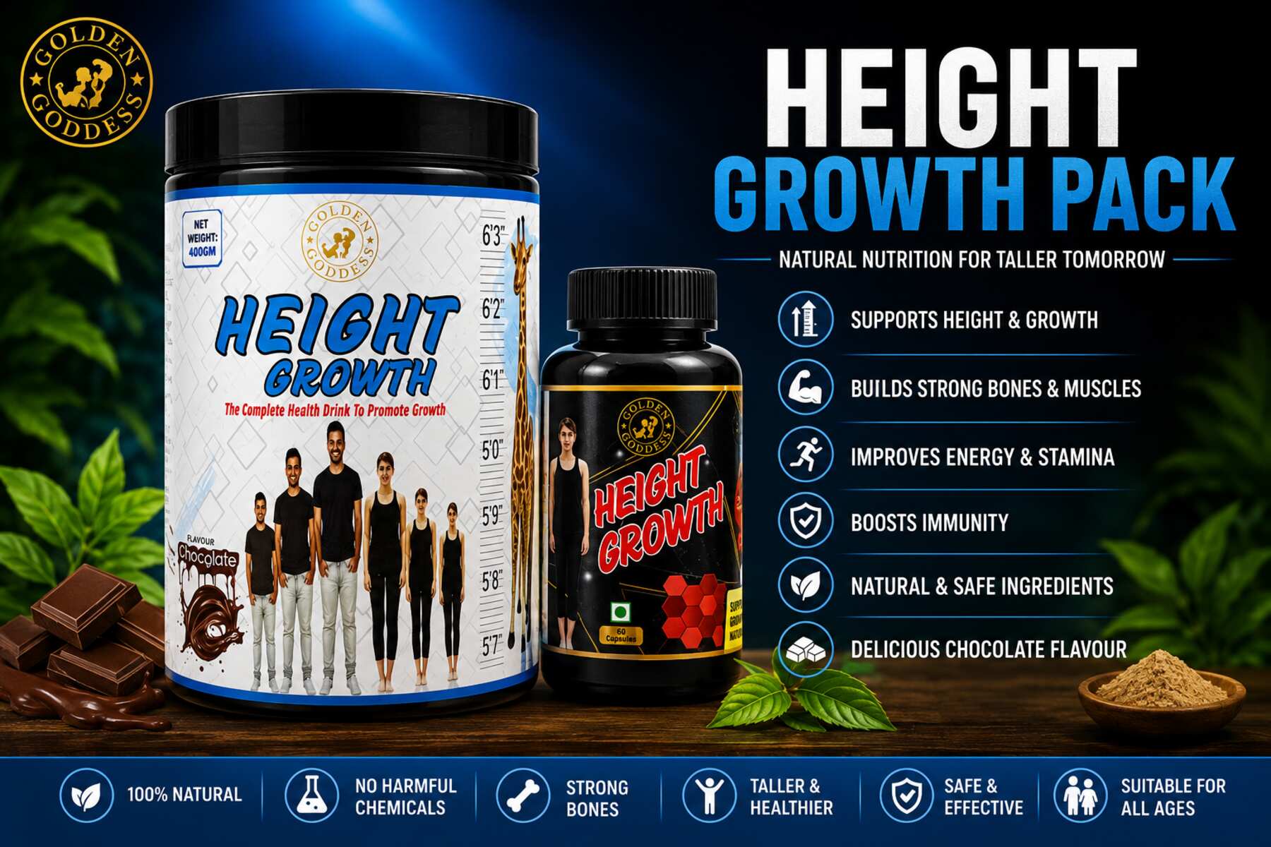 Golden Goddess Height Growth Powder (Chocolate Flavour)